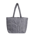 Summer nylon tote bag with V-shaped quilting in dark grey with wide shoulder straps - Gray