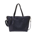 Fashionable black PU leather tote bag with shoulder straps and silver metal hardware - Black