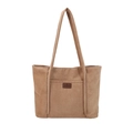 Minimalist brown faux suede tote bag with slim shoulder straps and front pocket - Khaki