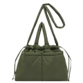 Borsa tote imbottita in nylon verde oliva con chiusura a coulisse e tracolla - Verde