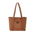 Brown faux suede oversized tote bag with minimalist shoulder straps and vintage aesthetic - Brown