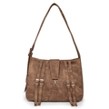 Vintage brown PU leather shoulder bag with decorative straps and metallic eyelets - Brown
