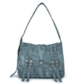 Retro denim crossbody motortas met punk metalen gespen en een bijpassende schouderriem - Blauw