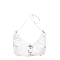 Borsa hobo a mezzaluna bianca con croce in argento vintage e catena decorativa - Bianco
