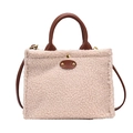 Elegante borsa a tracolla in peluche con finiture in pelle marrone e rivetti dorati - Cachi