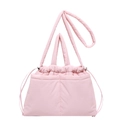 Quilted puffer shoulder bag in light pink nylon with drawstring closure and padded strap - Pink