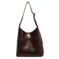 Classic dark brown PU leather hobo crossbody bag with adjustable strap and front pockets - Brown