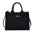 Grande borsa tote nera in morbido peluche con manici in pelle e dettagli dorati - Nero