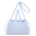 Quilted light blue puffy shoulder bag with dual handles and drawstring closure details - Blue