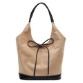 Chic khaki faux suede tote bag with black leather handles and a sweet bow detail - Large / Khaki