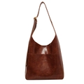 Dark brown retro PU leather hobo shoulder bag with adjustable strap and vintage finish - Brown