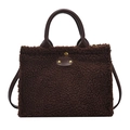 Borsa tote marrone in pile con manici in pelle e dettagli con borchie dorate - Marrone