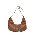 Sac hobo marron en cuir PU en forme de lune avec croix en métal vintage et chaîne - Marron