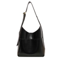 Minimalist black PU leather hobo shoulder bag with adjustable strap and golden hardware - Black
