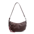 Elegante bolso de hombro de cuero PU marrón en forma de luna con diseño plisado y colgante - café