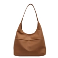 Minimalistische karamel PU hobo schoudertas met litchi textuur en voorvakken - Bruin