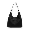 Minimalistische zwarte PU-lederen shopper met korrelige textuur en een voorvakje - Zwart