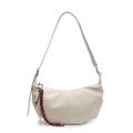 Elegante bolso de hombro media luna en blanco crema de cuero PU con llavero decorativo - Blanco Roto