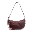Bolso bandolera de media luna granate en cuero sintético con borlas decorativas y cadena plata - Burdeos