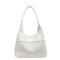 Borsa a spalla hobo bianca minimalista in pelle PU con trama a grana e tasca anteriore - Bianco Sporco