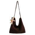 Borsa tote minimalista in velluto a coste marrone scuro con ciondolo a cucciolo - Marrone
