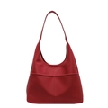 Minimalist deep red PU leather shoulder bag with spacious front pocket design for women - Burgundy