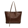 Bolso tote de cuero PU marrón oscuro de moda con elegante diseño de patchwork rectangular - Marrón