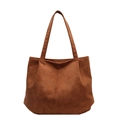 Braune Shopper-Tasche aus Wildleder-Imitat mit Ziernaht und schmalen Schultergurten - Braun