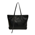 Bolso tote grande negro elegante con patchwork geométrico de cuero PU y asas delgadas - Negro