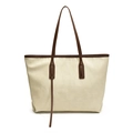 Elegante bolso tote crema y marrón con patrón geométrico en relieve para uso diario - Blanco Roto
