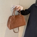 Borsa tote retrò in pelle scamosciata marrone con doppi manici e tracolla regolabile - Marrone Piccolo