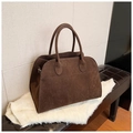 Bolso tote mate marrón oscuro retro con asas dobles y hebillas de metal plateado - Grande / Grande Sin Correa de Hombro / Marrón