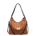 Sac hobo marron en simili daim avec ornement de papillon en métal argenté élégant - Marron