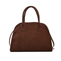 Bolso tote retro marrón oscuro en cuero mate con asas superiores y costuras finas - Grande / Grande Sin Correa de Hombro / Marrón