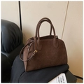 Bolso tote vintage de ante marrón oscuro con asas dobles y correa de hombro - Pequeño / Pequeño Con Correa de Hombro / Marrón