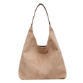 Retro large capacity suede tote bag in khaki with contrast brown leather handles - 36*13*31 / Off White