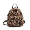 Mini-Rucksack mit Leopardenmuster, dunkelbraunem Lederbesatz und Silber-Hardware - Khaki