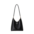 Sac bandoulière noir en cuir PU avec motif patchwork géométrique et boucle argentée - Noir