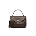 Borsa a tracolla classica in pelle PU marrone scuro con chiusura a scatto e manico tondo - Marrone