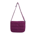 Quilted puffer crossbody bag in deep purple with adjustable fabric shoulder strap - Purple