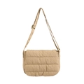 Minimalist khaki quilted crossbody bag with soft padded fabric and adjustable strap - Khaki