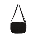 Minimalist black quilted crossbody bag with adjustable strap and flap closure - Black
