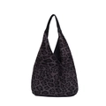 Schicke Herbst Hobo Schultertasche mit Leopardenmuster und schwarzen Ledergriffen - Grau