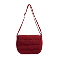 Red quilted crossbody bag in composite fabric with adjustable strap and flap closure - Red