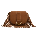 Borsa a sella marrone in pelle PU opaca con frange e fibbia dorata a corno - Marrone