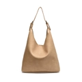 Bolso de hombro hobo minimalista en cuero PU beige con detalles plateados en blanco - Caqui