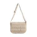 Beige quilted crossbody bag with adjustable shoulder strap and padded fabric finish - Light Khaki