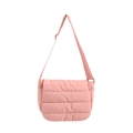 Pink quilted puffer crossbody bag with soft fabric texture and adjustable shoulder strap - Pink
