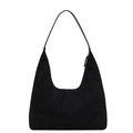 Minimalist black matte faux suede hobo shoulder bag with stylish moon crescent silhouette - Black