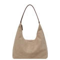 Bolso hobo minimalista de ante sintético marrón claro con correas de cuero - Blanco Roto
